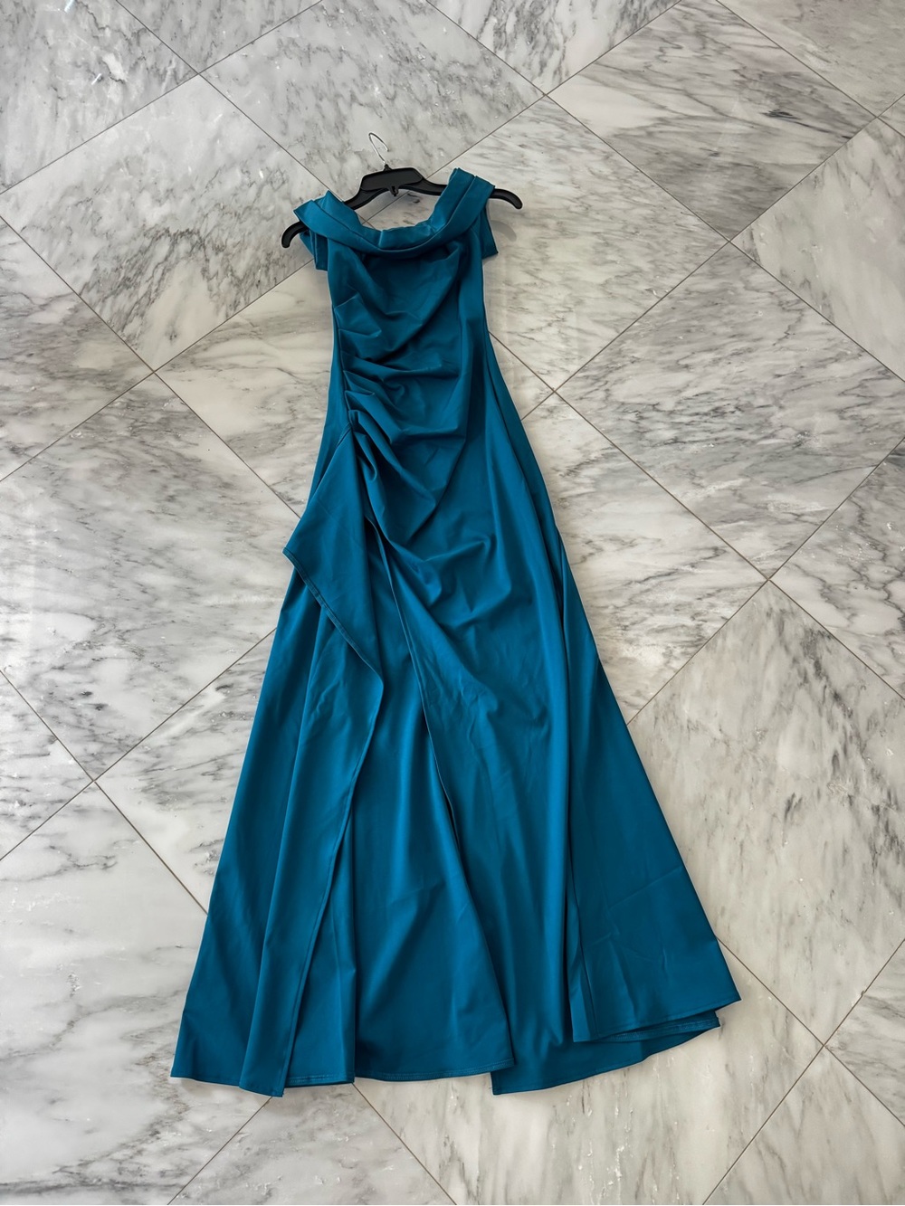 Teal Sleeveless Draped Evening Gown